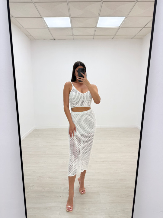 CONJUNTO CROCHET FALDA+TOP BLANCO CONJUNTO CROCHET FALDA+TOP BLANCO